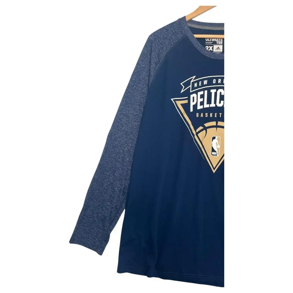 New Orleans Pelicans Shirt Mens 2XL NBA Basketball Climalite Long Sleeve Adidas